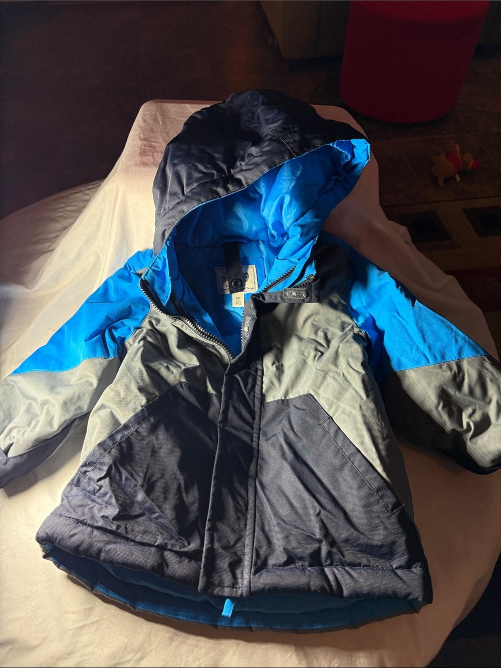 Place Boys' Blue, Navy & Gray Hooded Colorblock Puffer Jacket